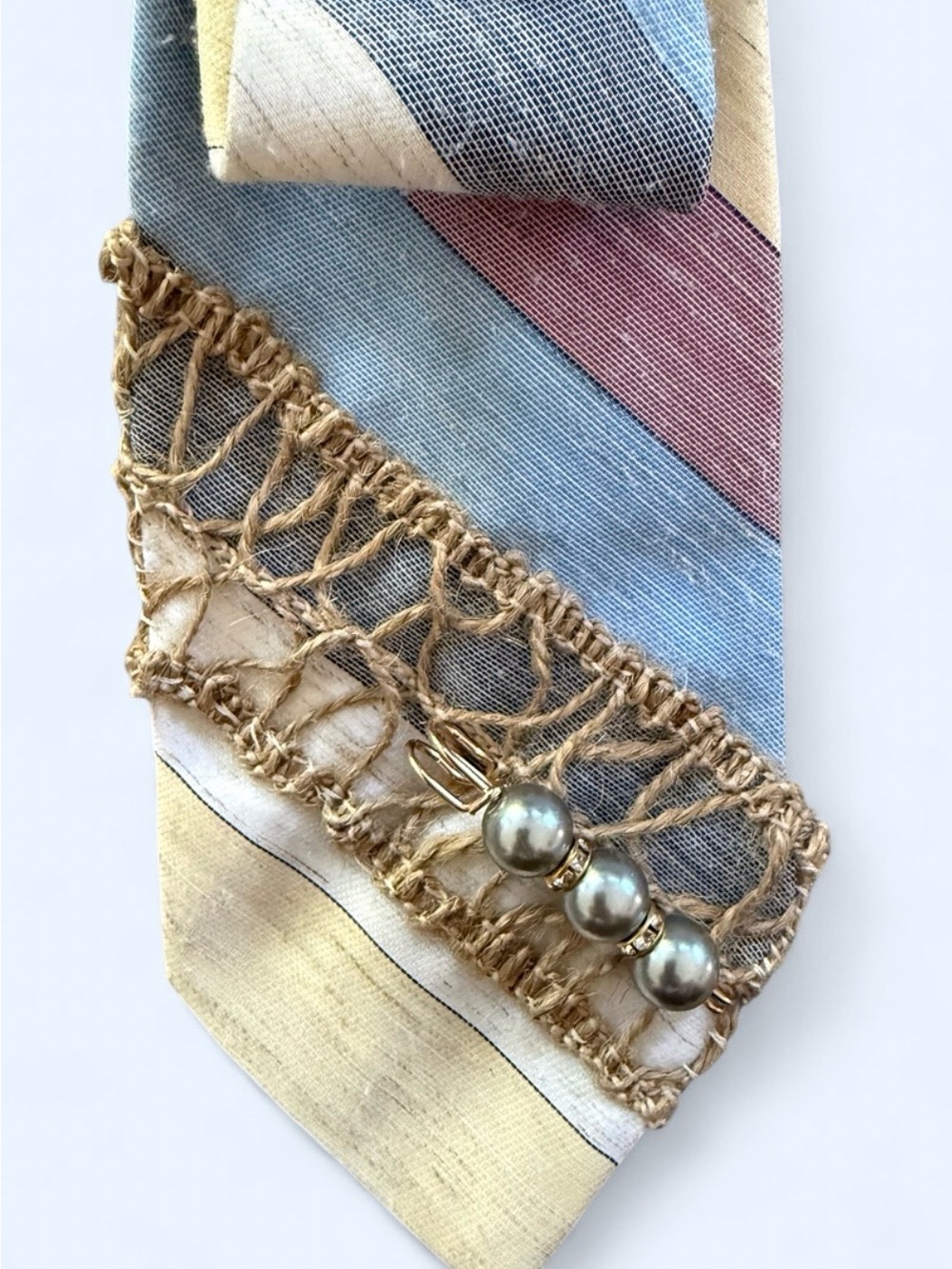 Coastal Chic Upcycled Vintage Necktie Necklace Pastel Colors Festival Vibes - Picture 4 of 5